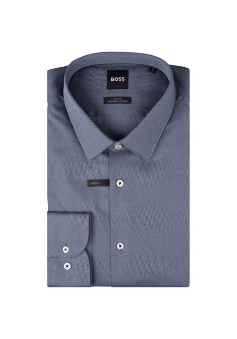 BOSS Camicia Hank Slim Fit In Tessuto Armaturato Di Cotone Stretch Grigio - BOSS