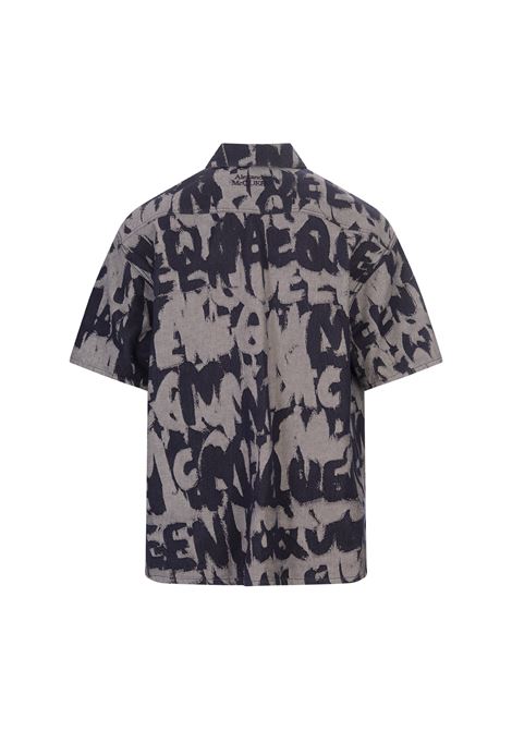 ALEXANDER MCQUEEN Camicia Hawaiana In Denim McQueen Graffiti Indaco - ALEXANDER MCQUEEN