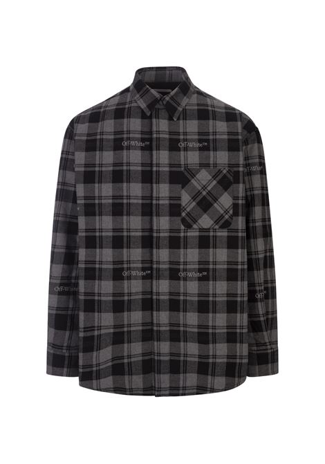 OFF-WHITE Camicia In Cotone Check Nera e Grigia Con Logo - OFF-WHITE