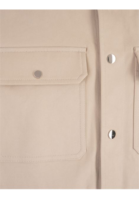 MONCLER Camicia In Cotone Rasatello Beige Chiaro - MONCLER