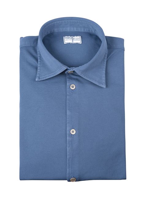 FEDELI Camicia In Piquet Di Cotone Blu Ceruleo - FEDELI