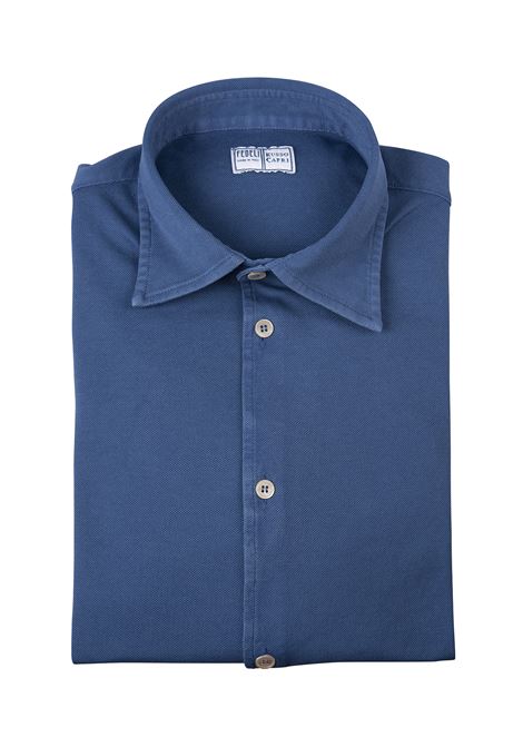 FEDELI Camicia In Piquet Di Cotone Blu Cobalto - FEDELI