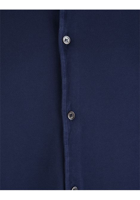 FEDELI Camicia In Piquet Di Cotone Blu Royal - FEDELI