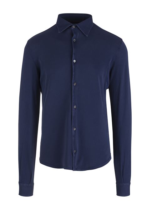 FEDELI Camicia In Piquet Di Cotone Blu Royal - FEDELI