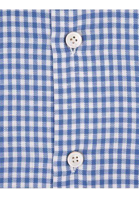 KITON Camicia In Popeline A Quadretti Bianca E Blu - KITON