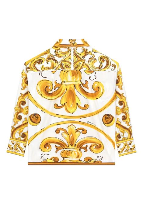 DOLCE & GABBANA KIDS Camicia In Popeline Con Stampa Maiolica Gialla - DOLCE & GABBANA KIDS
