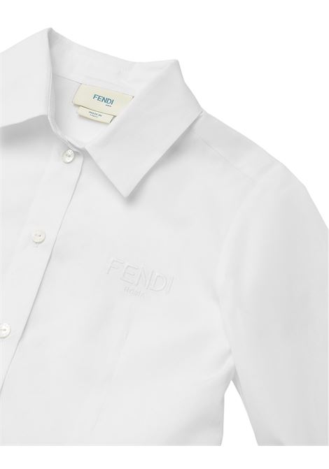 FENDI KIDS Camicia In Popeline Di Cotone Gesso Con Logo - FENDI KIDS
