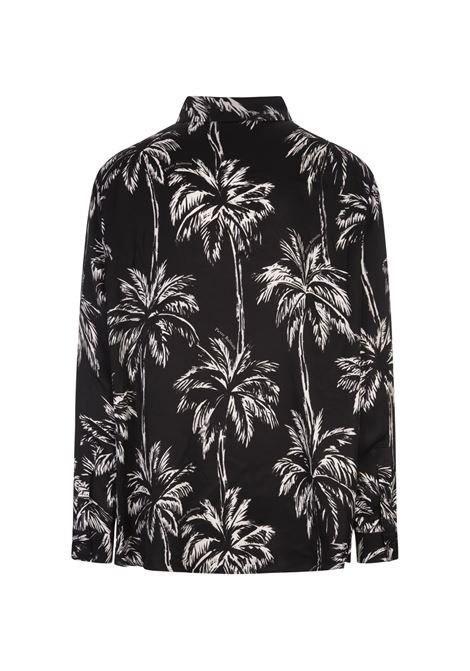BALMAIN Camicia In Rso Nero Con Stampa Palme All-Over - BALMAIN