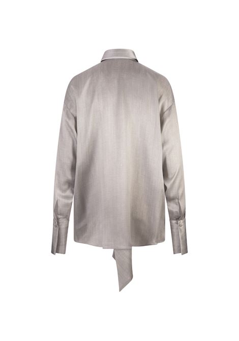 ERMANNO SCERVINO Camicia In Satin Di Seta Grigia Con Fiocco Al Collo - ERMANNO SCERVINO