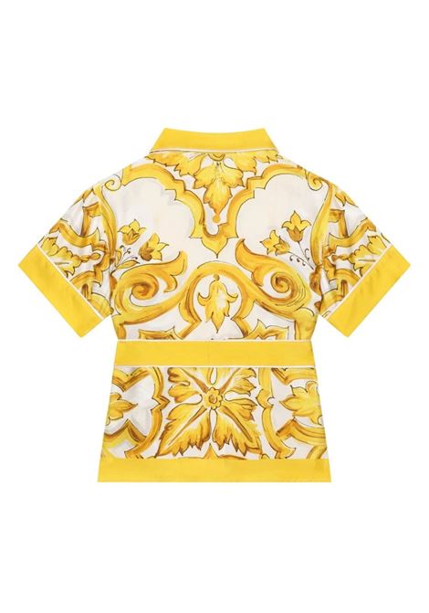 DOLCE & GABBANA KIDS Camicia In Twill Di Seta Con Stampa Maiolica Gialla - DOLCE & GABBANA KIDS