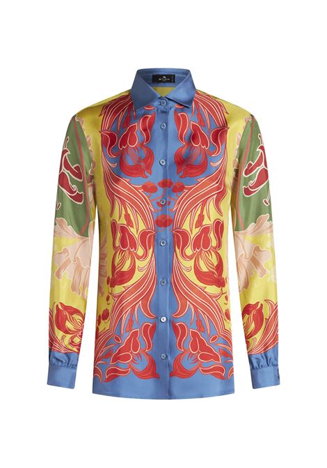 ETRO Camicia In Twill Di Seta Gialla Con Stampa - ETRO