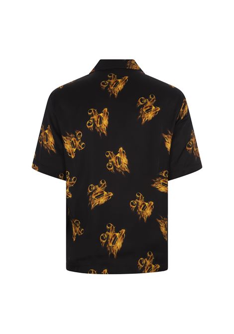 PALM ANGELS Camicia Nera Con Logo Monogramma Fiammeggiante - PALM ANGELS
