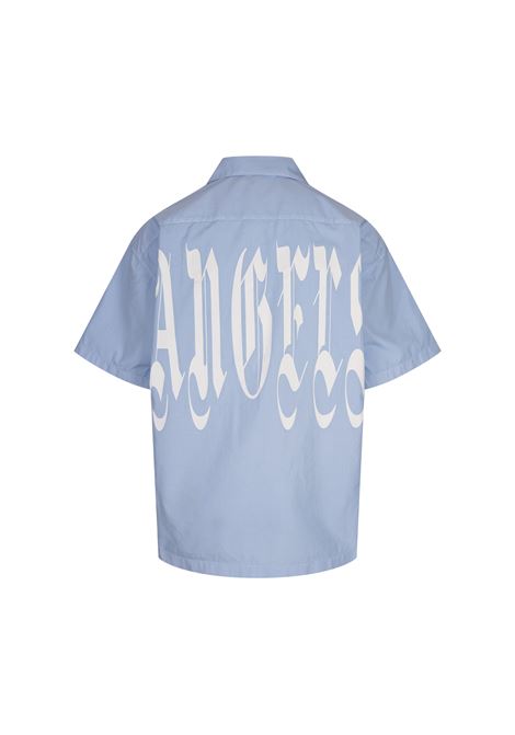 PALM ANGELS Camicia Oversize Logo Gothic Azzurra - PALM ANGELS