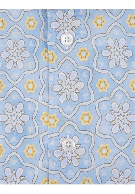 FEDELI Camicia Sean In Panamino Azzurro Stampato A Fiori - FEDELI