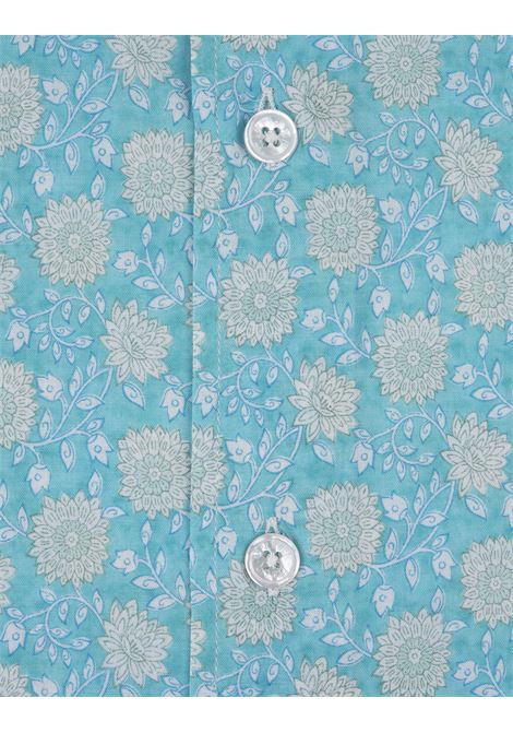 FEDELI Camicia Sean In Panamino Floreale Turchese/Verde - FEDELI