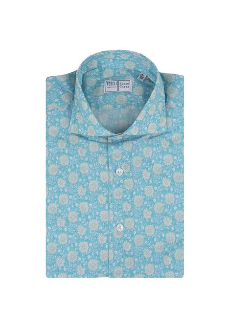 FEDELI Camicia Sean In Panamino Floreale Turchese/Verde - FEDELI