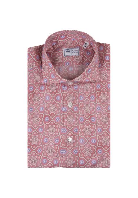 FEDELI Camicia Sean In Panamino Rosa Stampato a Fiori - FEDELI