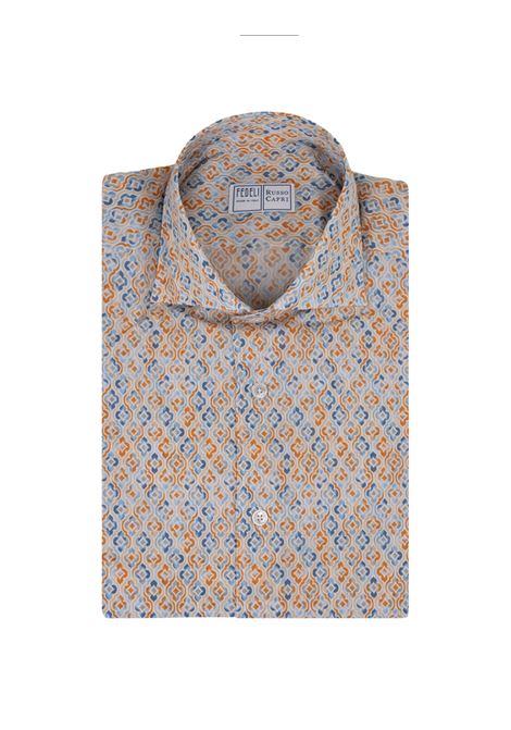 FEDELI Camicia Sean In Panamino Stampato Maiolica Arancione - FEDELI