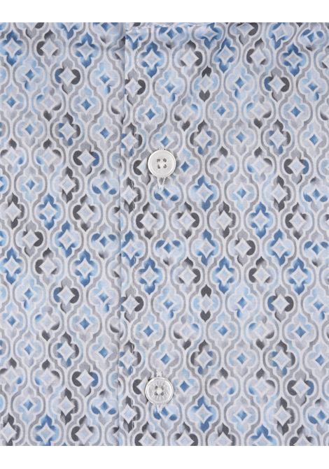 FEDELI Camicia Sean In Panamino Stampato Maiolica Blu - FEDELI