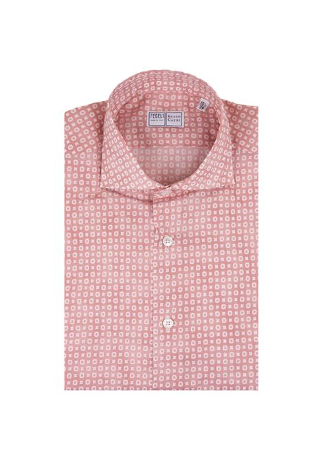 FEDELI Camicia Sean In Panamino Stampato Rosa - FEDELI