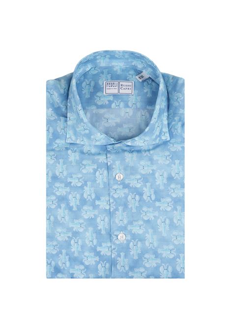 FEDELI Camicia Sean Panamino Azzurra Con Pattern Aragoste - FEDELI