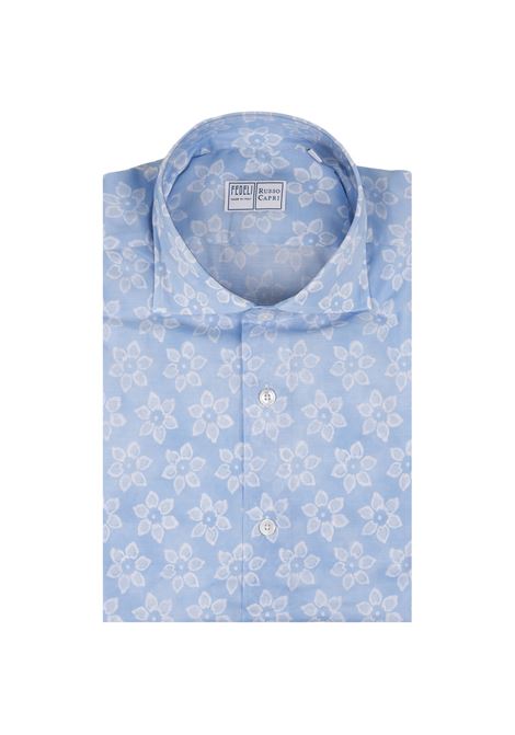 FEDELI Camicia Sean Panamino Azzurra Con Pattern Floreale - FEDELI