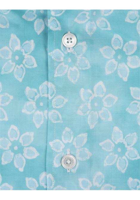 FEDELI Camicia Sean Panamino Celeste Con Pattern Floreale - FEDELI