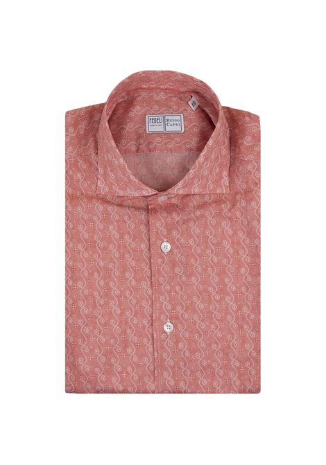 FEDELI Camicia Sean Panamino Rosso Con Micro Pattern - FEDELI