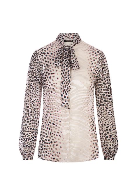 ROBERTO CAVALLI Camicia Shark In Raso Devoré Stampato - ROBERTO CAVALLI