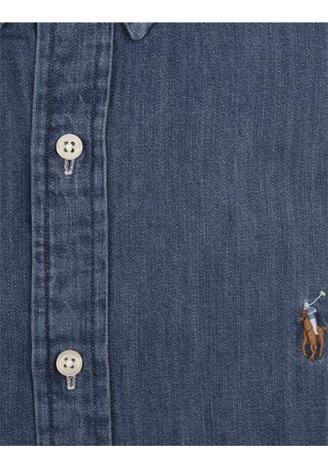 RALPH LAUREN Camicia Slim Fit In Denim Con Pony Ricamato - RALPH LAUREN