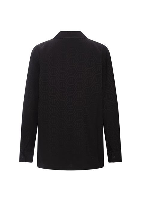 PHILIPP PLEIN Camicia Stile Pigiama Monogram Nera - PHILIPP PLEIN