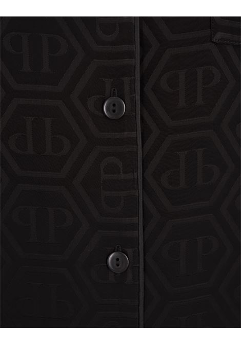 PHILIPP PLEIN Camicia Stile Pigiama Monogram Nera - PHILIPP PLEIN