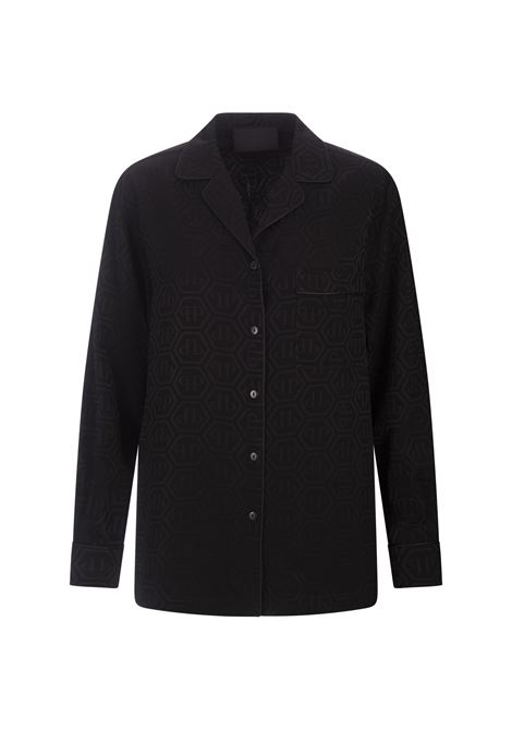 PHILIPP PLEIN Camicia Stile Pigiama Monogram Nera - PHILIPP PLEIN