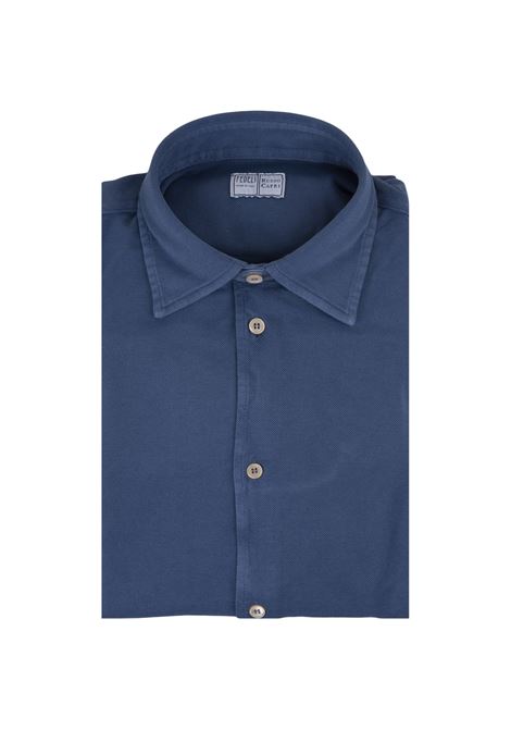 FEDELI Camicia Teorema In Piquet Di Cotone Blu - FEDELI