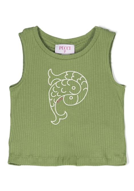 EMILIO PUCCI JUNIOR Canotta a Coste Verde Con Motivo Pesci - EMILIO PUCCI JUNIOR