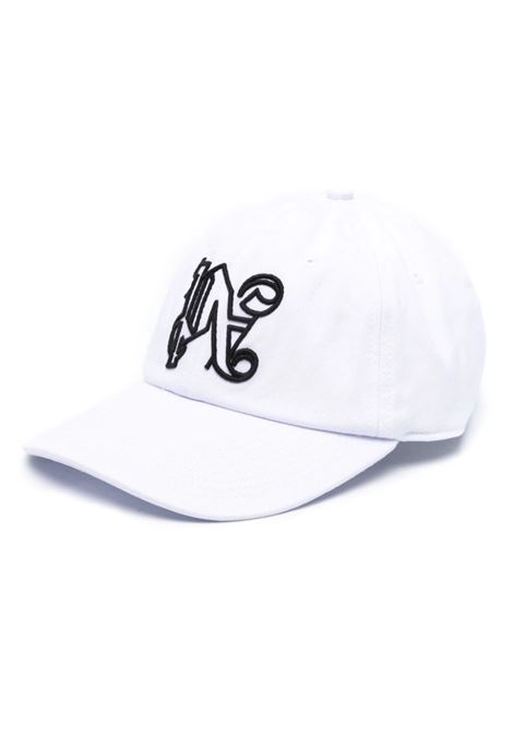 PALM ANGELS Cappello Da Baseball Bianco Con Monogramma Ricamato - PALM ANGELS