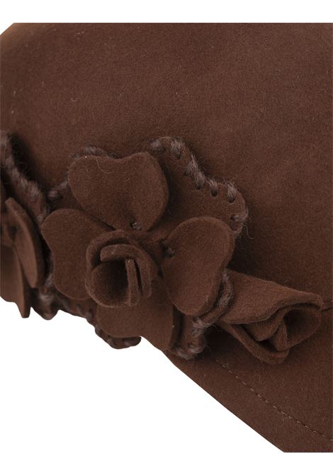 ERMANNO SCERVINO Cappello Da Baseball Marrone Con Applicazione Di Fiori - ERMANNO SCERVINO