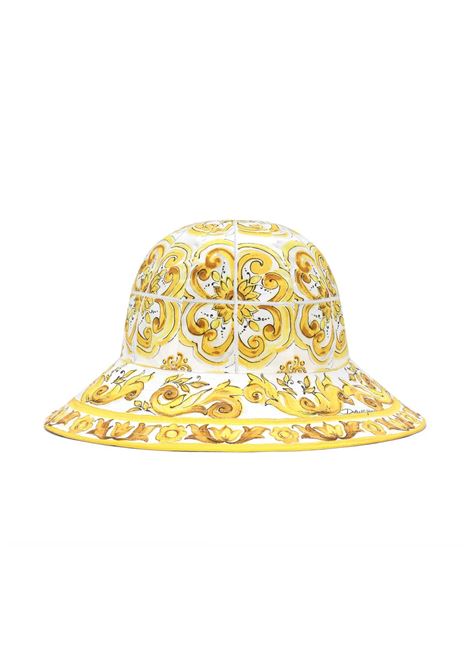DOLCE & GABBANA KIDS Cappello Da Pescatore Con Stampa Maiolica Gialla - DOLCE & GABBANA KIDS