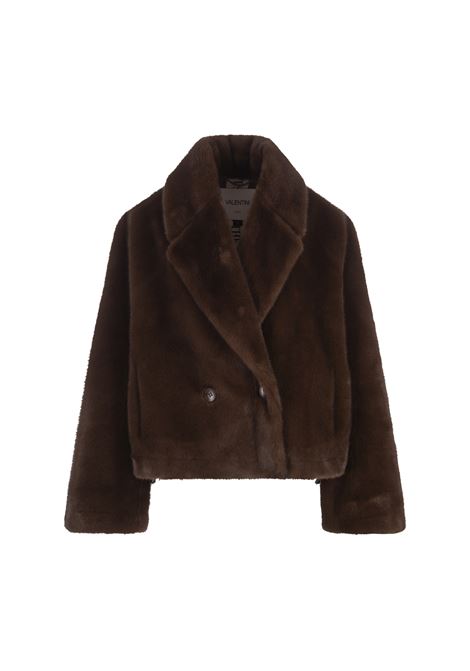 VALENTINI 1972 Cappotto Corto Doppiopetto In Finta Pelliccia Marrone - VALENTINI 1972