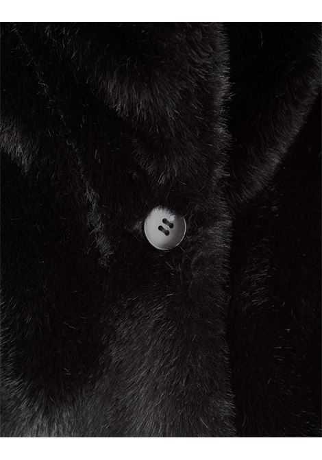 VALENTINI 1972 Cappotto Corto Doppiopetto In Finta Pelliccia Nera - VALENTINI 1972