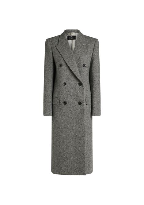 ETRO Cappotto Lungo Doppiopetto Grigio Con Motivo Chevron - ETRO