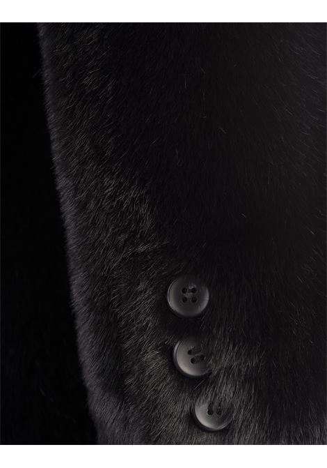 VALENTINI 1972 Cappotto Lungo Doppiopetto In Finta Pelliccia Nera - VALENTINI 1972