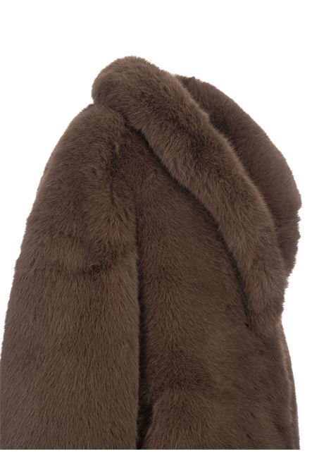 GIUSEPPE DI MORABITO Cappotto Lungo In Finta Pelliccia Marrone Con Spilla - GIUSEPPE DI MORABITO