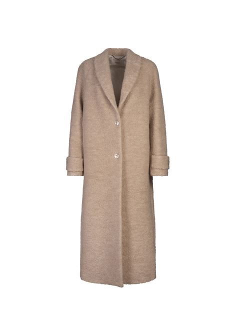 AGNONA Cappotto Lungo Monopetto In Misto Alpaca Beige - AGNONA