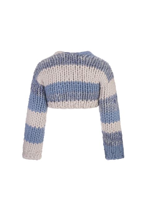 HOPE MACAULAY Cardigan Beth Knit Shrug In Bianco And Azzurro - HOPE MACAULAY