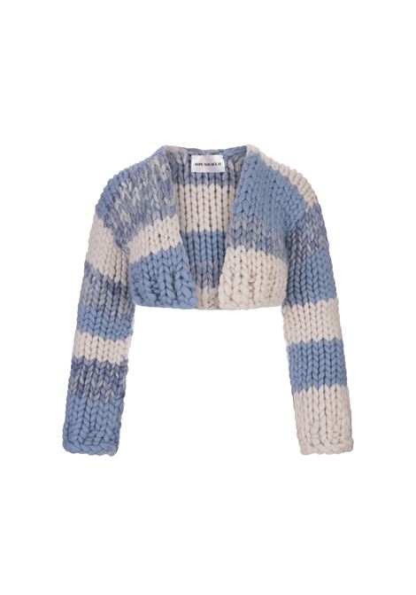 HOPE MACAULAY Cardigan Beth Knit Shrug In Bianco and Azzurro - HOPE MACAULAY