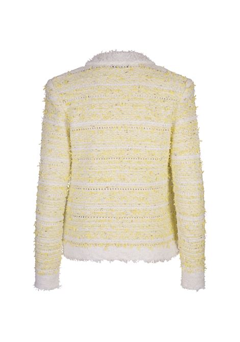 BALMAIN Cardigan Corto In Maglia Gialla E Bianca - BALMAIN
