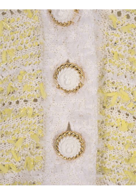 BALMAIN Cardigan Corto In Maglia Gialla E Bianca - BALMAIN