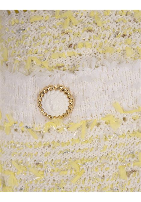 BALMAIN Cardigan Corto In Maglia Gialla E Bianca - BALMAIN