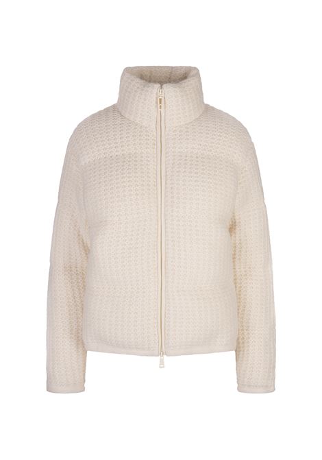 MONCLER Cardigan Imbottito Bianco In Lana e Alpaca - MONCLER